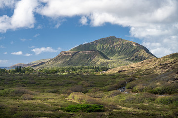 Fototapeta na wymiar View inside the crater of the extinct volcano called Koko Head on Oahu in Hawaii