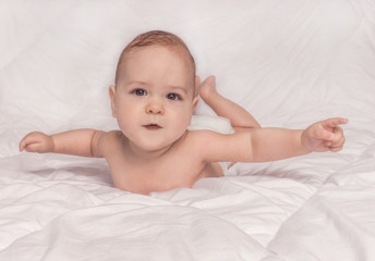 Sweet little baby boy portrait on white background