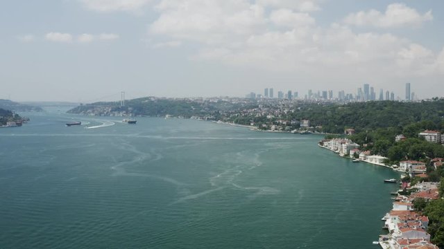 Istanbul Bosphorus and Waterside Houses Aerial View