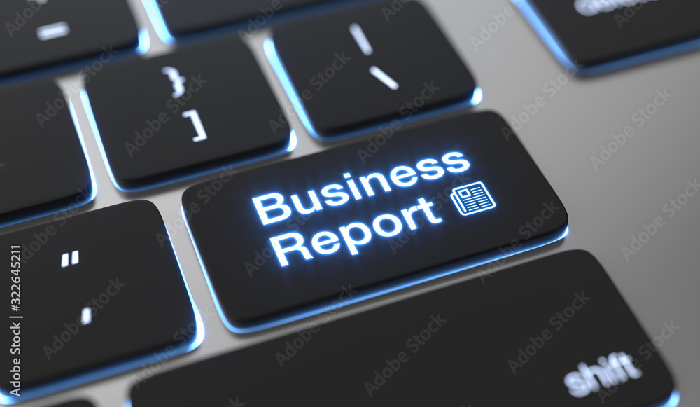 Aufkleber business report text written on keyboard button.