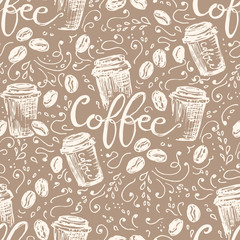 Seamless pattern with cups of coffee