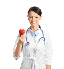 Female cardiologist on white background