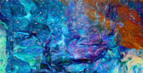Abstract painting graphic fractal art. Creative template for decor backgrounds of covers, web banners, invitations or cards. Surreal bright print in digital oil and acrylic mixed impressionism style.