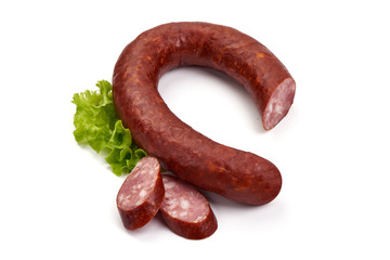Traditional Smoked Sausages, isolated on white background