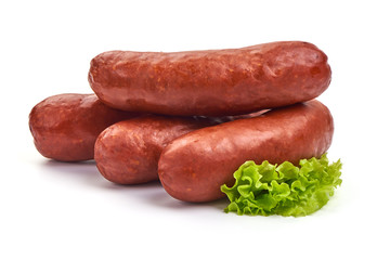 Smoked pork sausage, isolated on white background