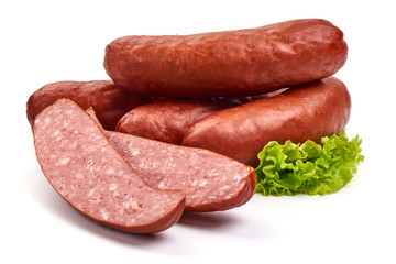Homemade smoked sausage, isolated on white background