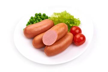 Boiled sausages, isolated on white background