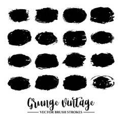 Set of black brush stroke and texture. Grunge vector abstract hand - painted element. Underline and border.