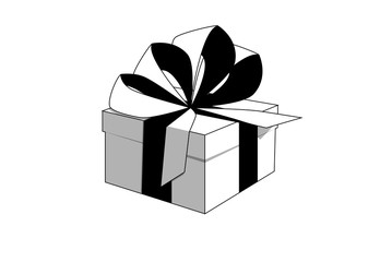 Black and White 3D Gift Box with Bow
