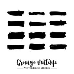 Set of black brush stroke and texture. Grunge vector abstract hand - painted element. Underline and border.