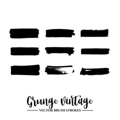 Set of black brush stroke and texture. Grunge vector abstract hand - painted element. Underline and border.