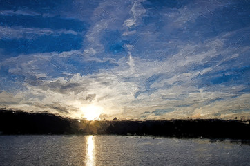 Impressionistic Style Artwork of a Beautiful Sky as Sun Sets