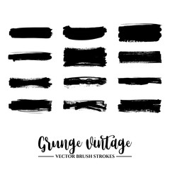 Set of black brush stroke and texture. Grunge vector abstract hand - painted element. Underline and border.
