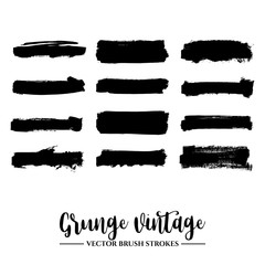 Set of black brush stroke and texture. Grunge vector abstract hand - painted element. Underline and border.