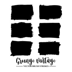Set of black brush stroke and texture. Grunge vector abstract hand - painted element. Underline and border.