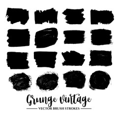 Set of black brush stroke and texture. Grunge vector abstract hand - painted element. Underline and border.