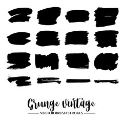 Set of black brush stroke and texture. Grunge vector abstract hand - painted element. Underline and border.