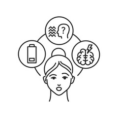 Schizophrenia black line icon. Insane person. Mental disorders. Symptoms: fatigue, hallucinations, thinking disorders. Pictogram for web page. Vector isolated illustration.