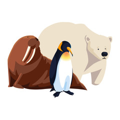 arctic animals in a white background