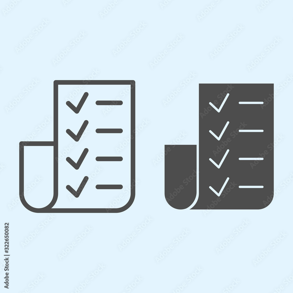 Poster checklist line and solid icon. folded paper check list with marks. wedding asset vector design conce