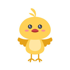 Cute chicken isolated on white background. Kawaii easter chicken character. Flat style. For design greeting card, banner, poster and other