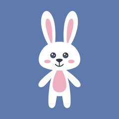Cute Easter bunny isolated on contrast bakground. Kawaii rabbit for easter design.