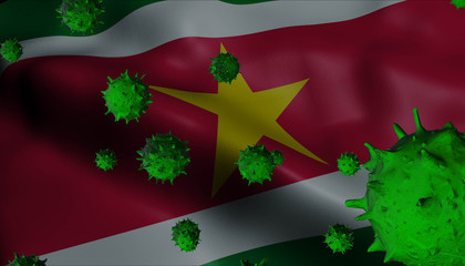 Corona Virus Outbreak with Suriname Flag - Coronavirus Concept Flag - Coronavirus Concept.