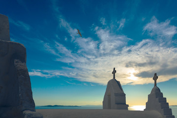 Old mediterranean architecture white Greek church in Mykonos, Cyclades, Greece
