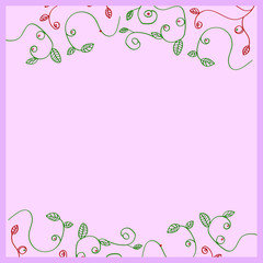 pink pattern with vegetation elements similar to branches of berry bushes