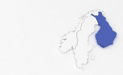 3d render map of scandinavia countries. norway, finland, sweden map.