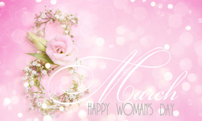 Spring background with gipsophilia. Happy womans day, 8 March