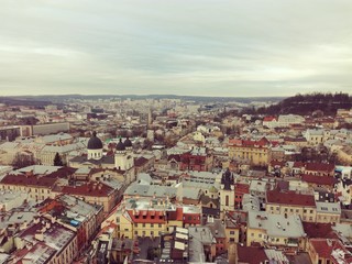 Fototapeta premium Areal view from Lviv Town Hall