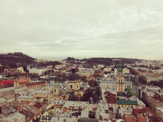 Fototapeta premium Areal view from Lviv Town Hall