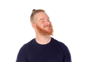 Red haired man with long beard thinking