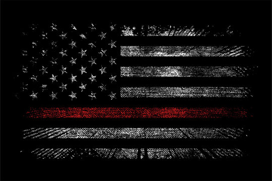 GRUNGE USA FIREFIGHTER WITH THIN RED LINE VECTOR DESIGN
