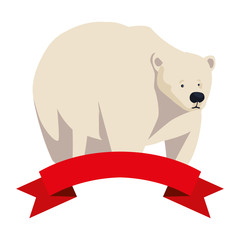 big white polar bear with ribbon on white background