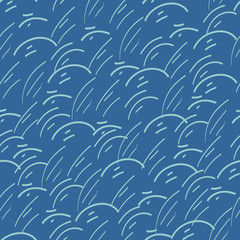 Seamless pattern. Light blue curved arched lines chaotically on a blue background.