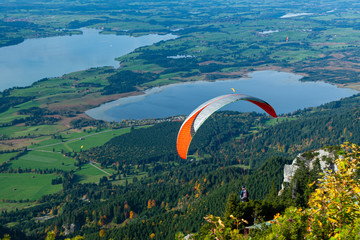 Paragliding in over lakes in Bavarian Alps