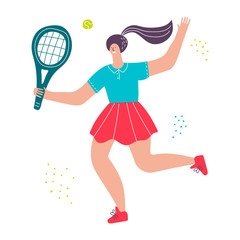 Obraz na płótnie Canvas Big female tennis flat vector illustration on white background
