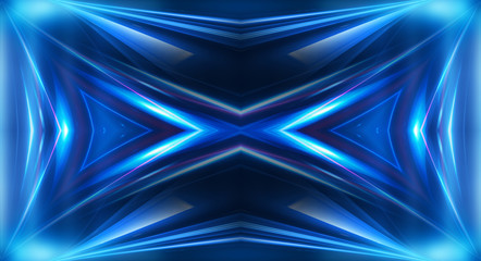 Dark background with lines and spotlights, neon light, night view. Abstract blue background. Blue dark empty scene.