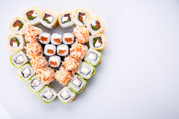  set of rolls in the form of a heart on a white background for the menu1