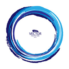 Blue circle of brush strokes. Round frame of blue and white paint strokes.