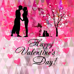 The silhouette of those in love holding hands. Lovers kiss. Happy Valentine's Day. Vector illustration