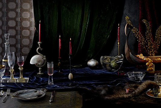 Table with candles and wineglasses