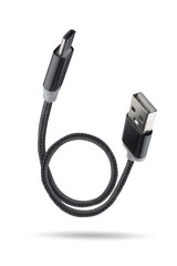 USB type-c and USB-A cable isolated on a white background. Full depth of field. Isolated using clipping path.
