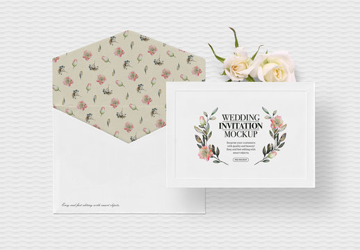 Card and Envelope with Roses Mockup