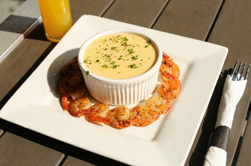 Shrimp and grits in a bowl for brunch