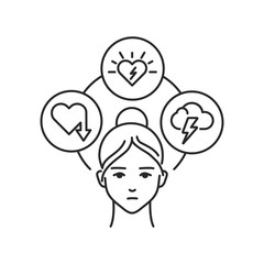 Depression black line icon. Insane person. Symptoms: sadness, low libido, mental trauma. Vector isolated illustration. Editable stroke.