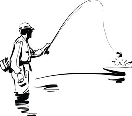 fisherman with fishing rod and fish