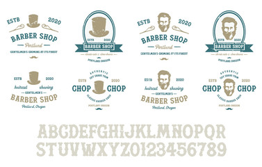 Barbershop typeface / Retro alphabet in western style / Slab Serif type letters on a grunge background / Handmade Vintage Font for labels and posters. Letters and numbers. Vector Illustration.